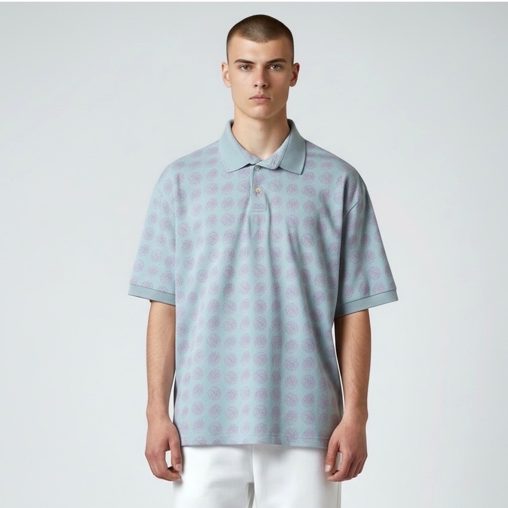 Jos. A.‎ Bank Traveler Polo Mens Medium Blue Pink Monstera Leaf Print